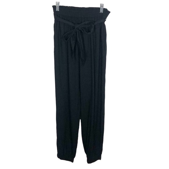 American‎ Eagle Black Stretchy Jogger Style Pants with tie belt women's size s - Picture 1 of 5